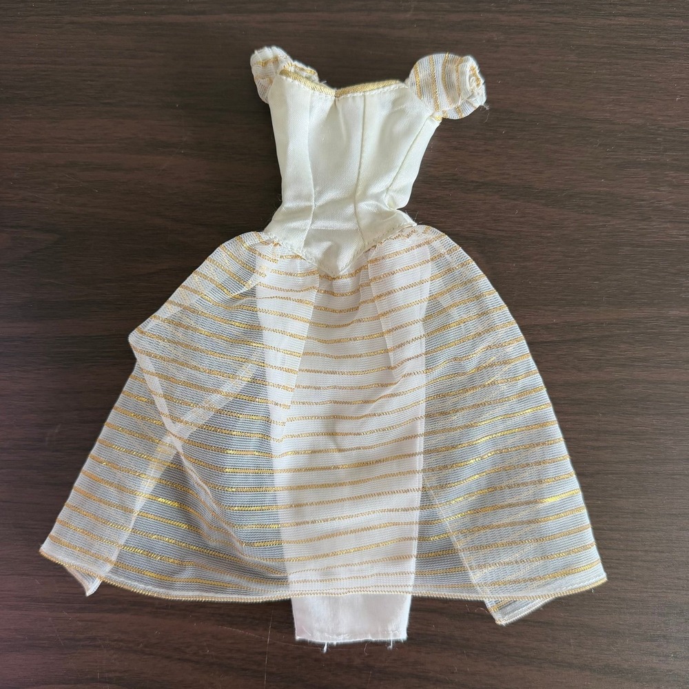 Vintage White and Gold Striped Ball Gown‎ Doll Dress